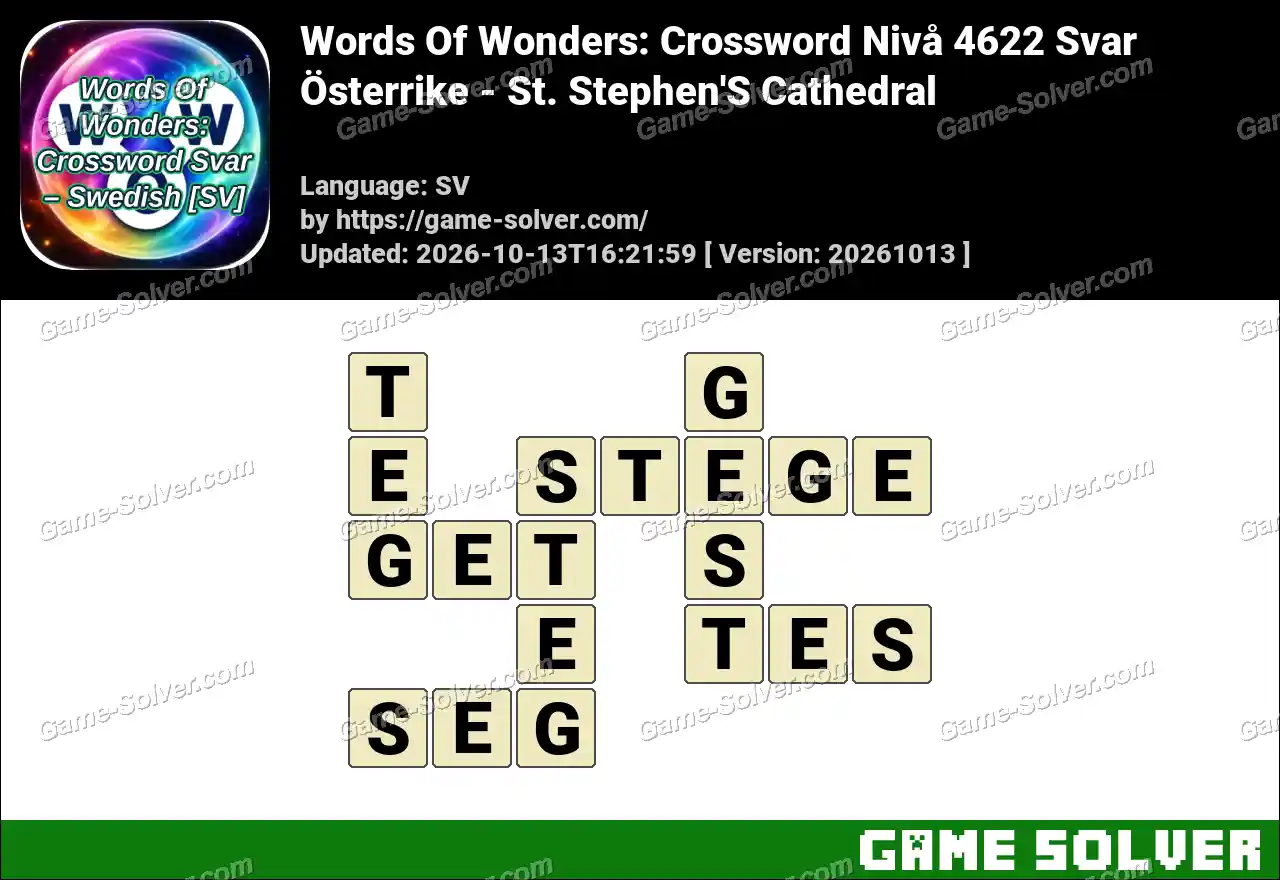 Words Of Wonders: Crossword Nivå 4622 Svar – Österrike – St. Stephen’S Cathedral